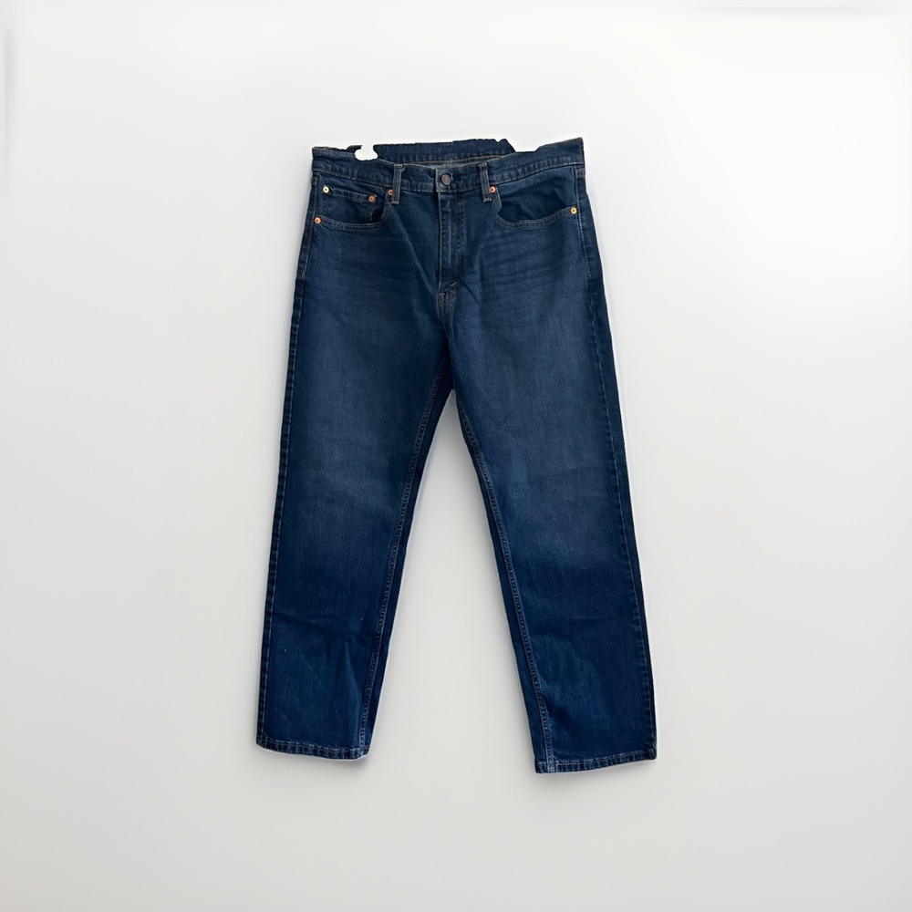 Levis 505 Regular Fit Dark Wash Indigo Straight Leg Jeans Mens 36x30 Stretch